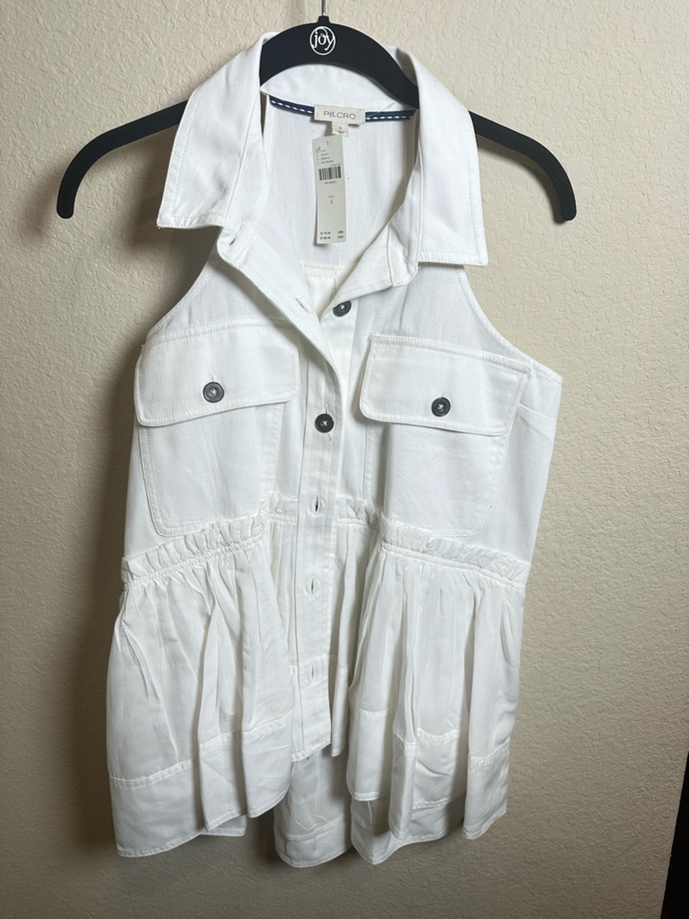 Pilcro White Sleeveless Button-Front Peplum Top